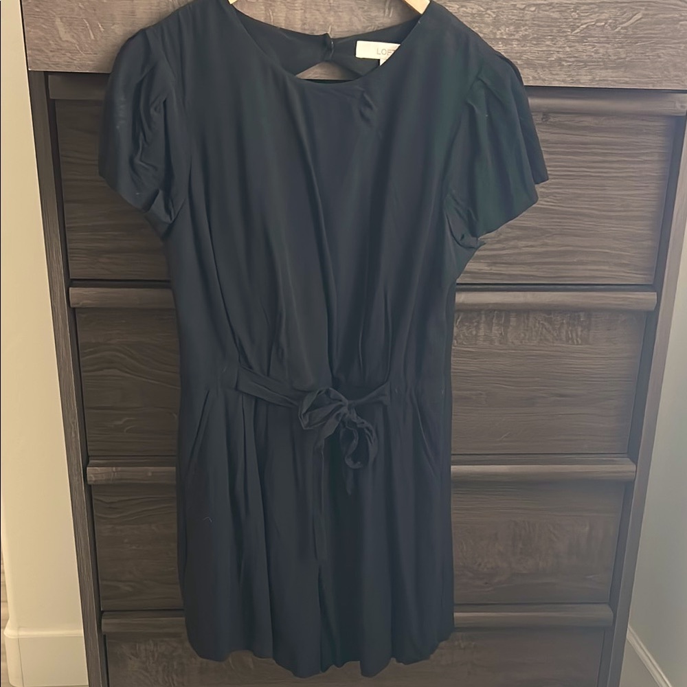 LOFT Black tie front romper. Key hole back with zipper. Size 4